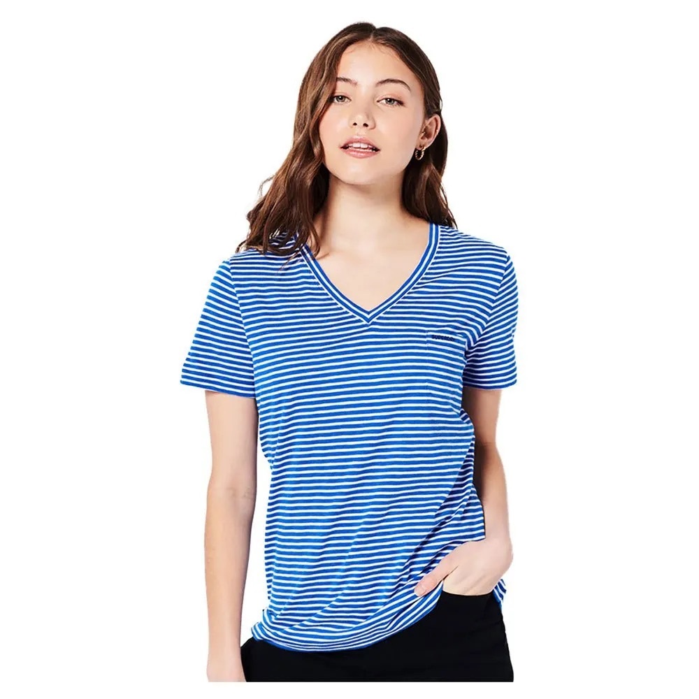 Reebok Striped Blue Cotton Blend Short Sleeve T-Shirt Activewear Casual Workout
